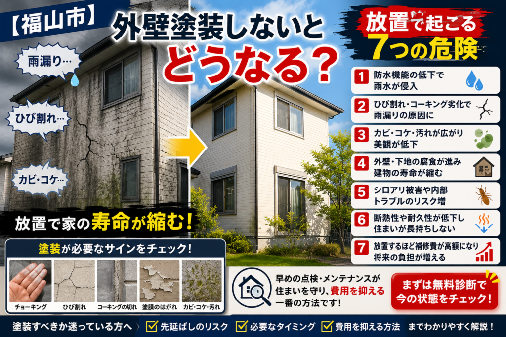 【福山市】外壁塗装しないとどうなる？放置で家の寿命が縮む7つの危険