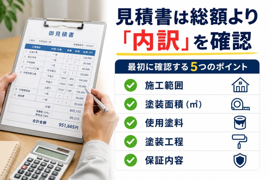 外壁塗装の見積書で確認したい施工範囲・塗料・塗装工程