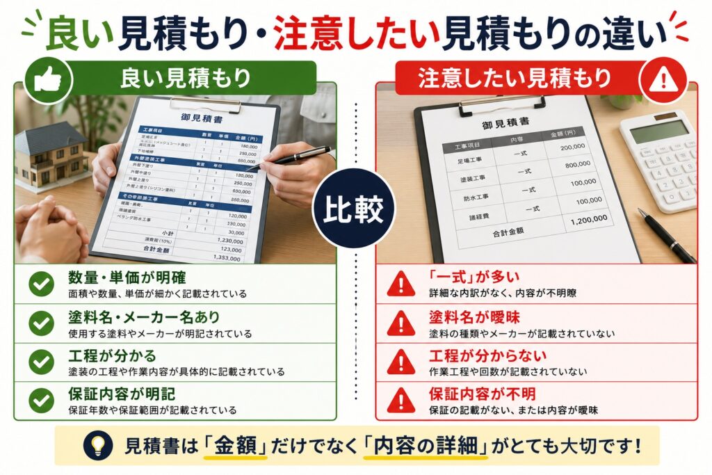 外壁塗装の良い見積もりと注意したい見積もりの比較