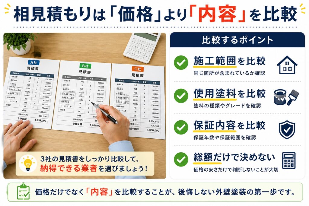 外壁塗装の相見積もりを同じ条件で比較する方法