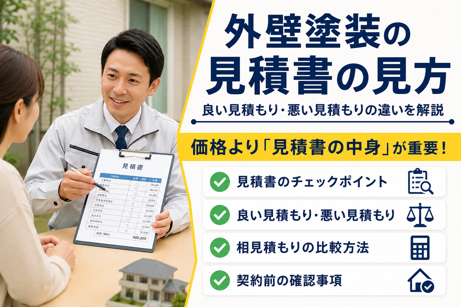 外壁塗装の見積書の見方｜良い見積もり・悪い見積もりの違いを解説