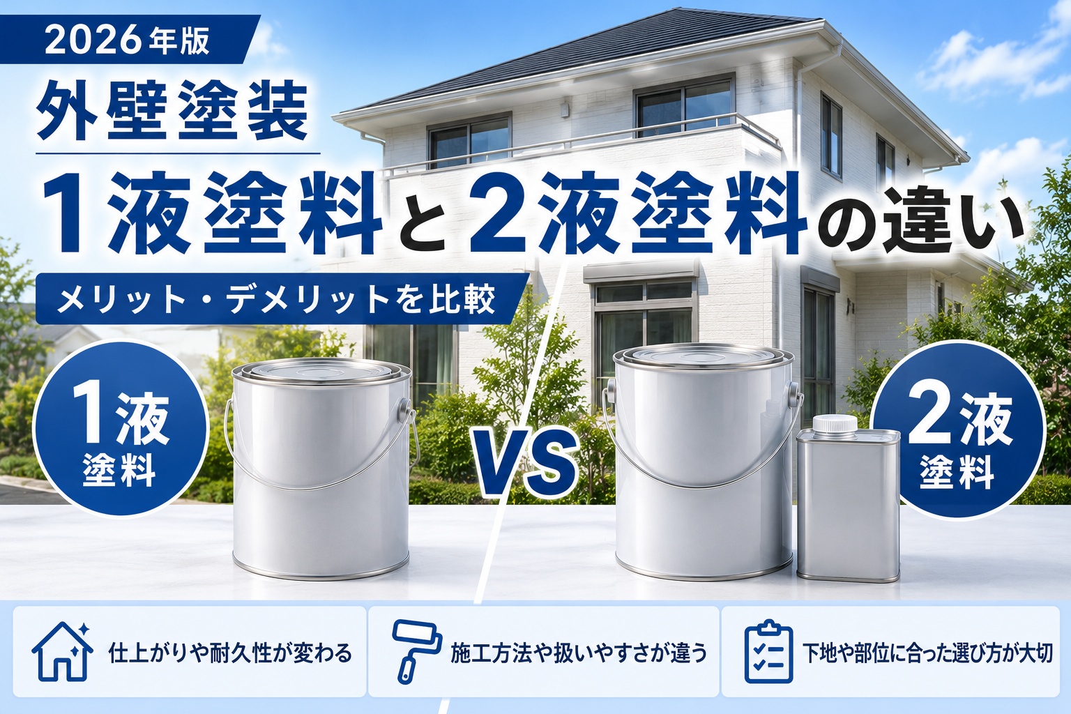 【2026年版】外壁塗装の1液塗料と2液塗料の違いとは？メリット・デメリットをプロが解説