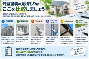 外壁塗装の見積もりで工事範囲・使用塗料・下地補修・シーリング・付帯部・保証を比較するポイント